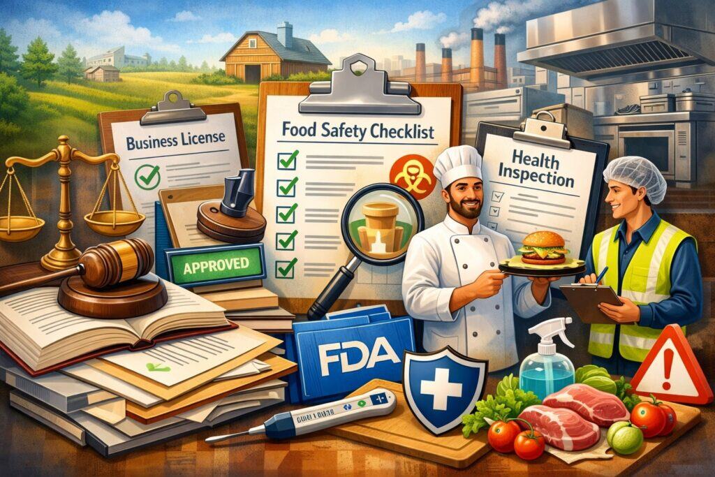 Legal setup, permits, and food safety compliance