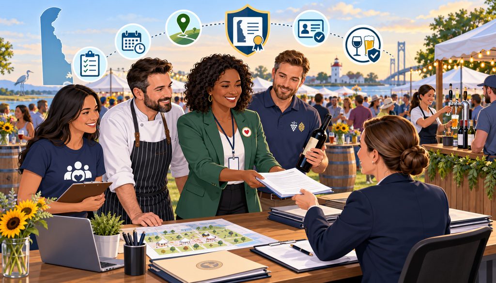 Event organizers applying for a Delaware alcohol license at an outdoor festival